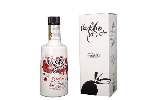 Preview: Valdenvero Organic Frantoio 500ml - Natives Olivenöl extra Preview: Valdenvero Frantoio mit Box