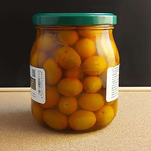 Preview: Aceitunas Mojo Picon 620g - Grüne Oliven mit leicht pikantem Mojo Picon Geschmack Preview: Pikant-würzige Mojo Picon Oliven Rückseite