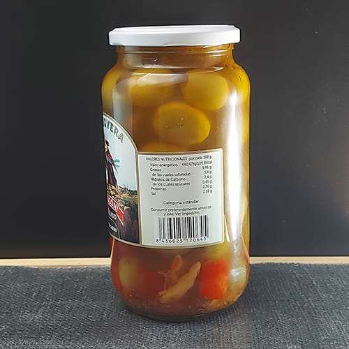 Preview: Aceitunas Gordal deshuesadas 900g - Entkernte grüne Gordal-Oliven Preview: Spanische Gordal Oliven entkernt Seite