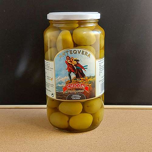 Aceitunas Gordal Anchoa 900g - green Gordal olives with anchoa flavor